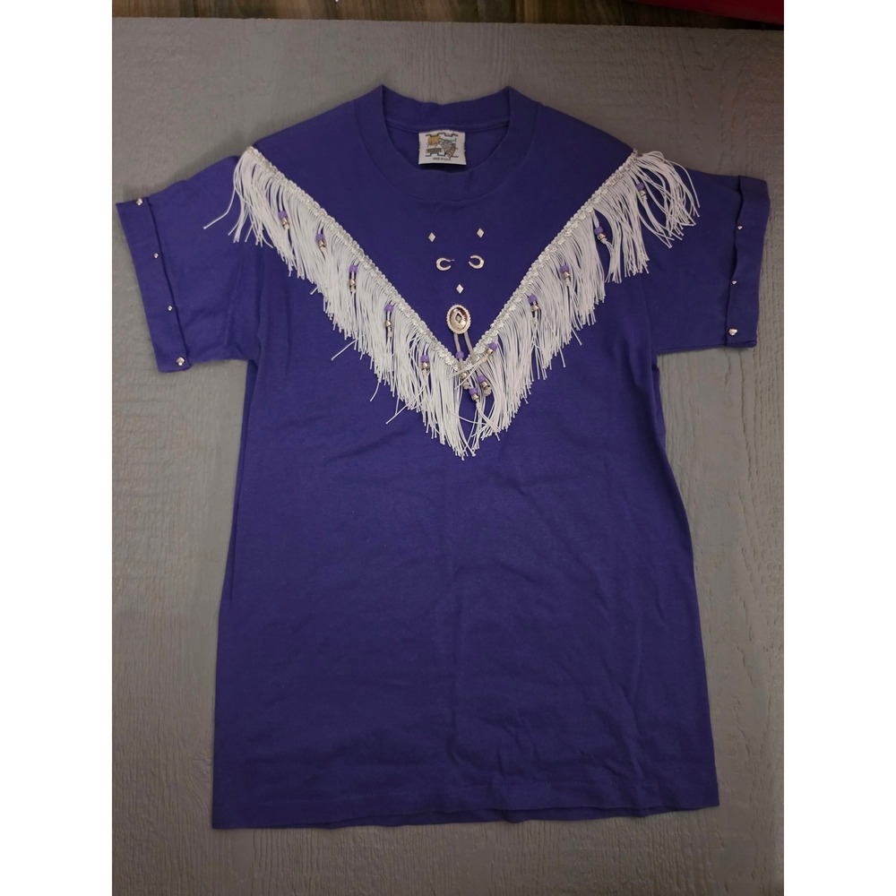 Vintage Haywood Exclusive Purple Western Fringe T-Shirt Studded Concho USA Made